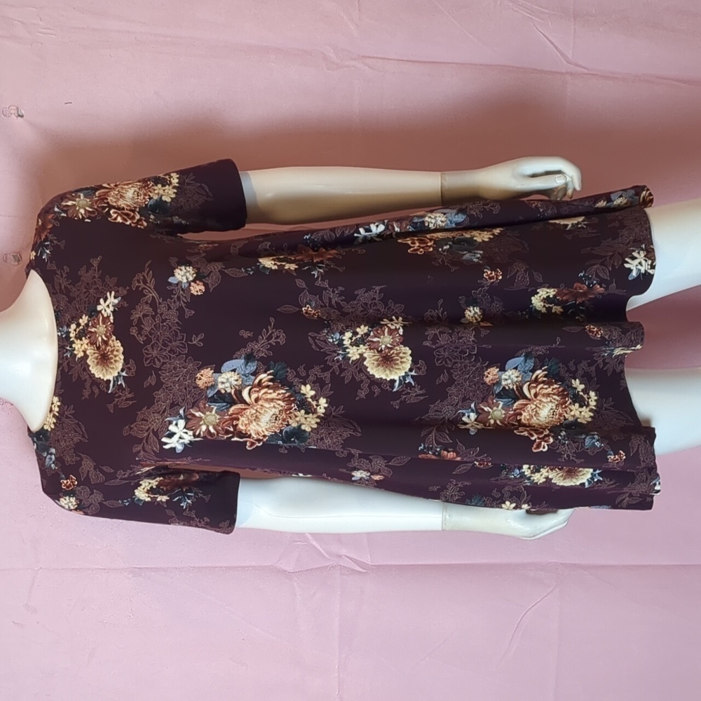 Agnes & Dora Short Sleeve Purple Vintage Floral Print Swing Tunic Top XS 0-2